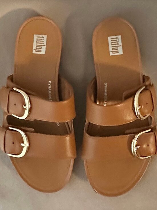 Fitflop Gracie Buckle Two-Bar Leather Slides/Size 5 - Picture 3 of 4